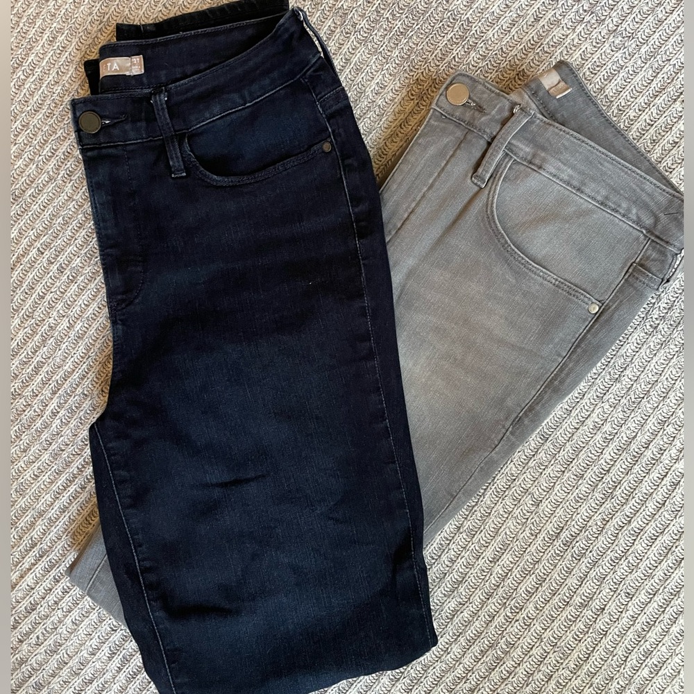 2 Athleta Sculptek Skinny Jeans—Grey & Dark Blue Wash—Both Size 12T